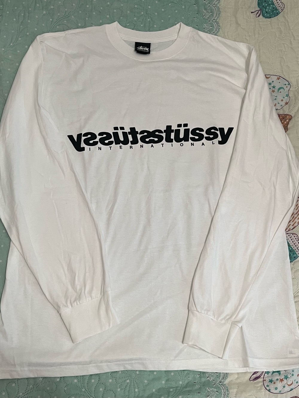 Stussy Mirrored Graphic Logo White Long Sleeve Tee
